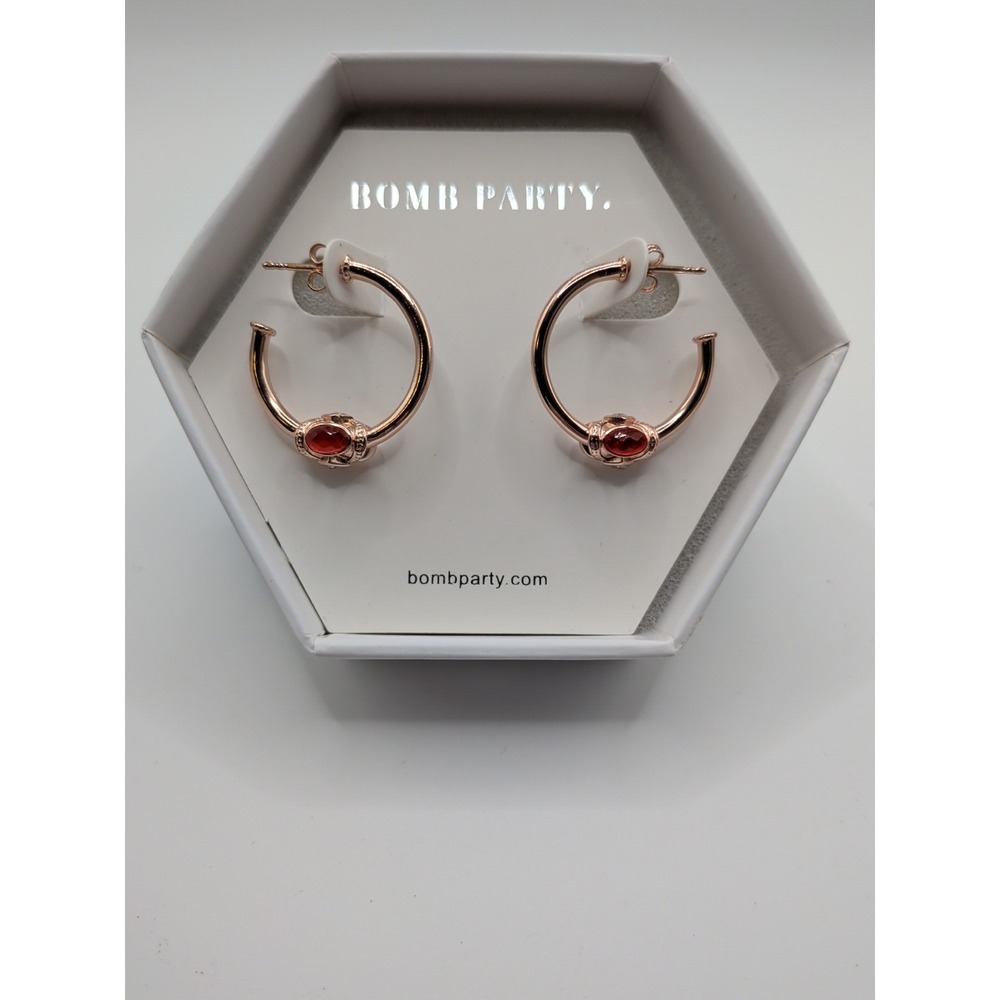 Bomb Party Create And Inspire Rose Gold Plated Earrings‎ With Genuine Red Quartz